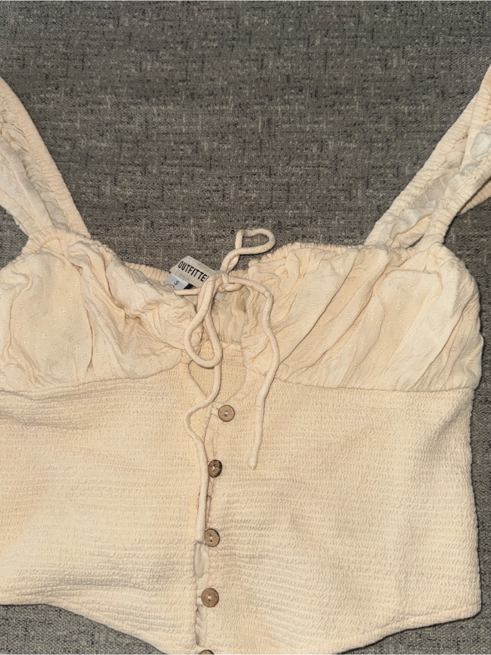 Urban Outfitters Cream Button-Front Crop Top with Tie